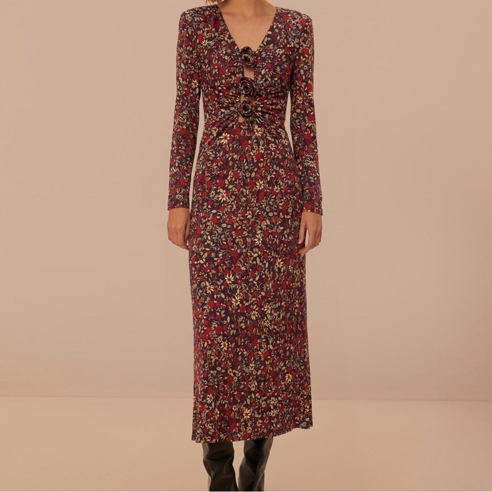 #17 Nwt Farm Rio Purple Chelsea Garden Flowers Knot Maxi Dress